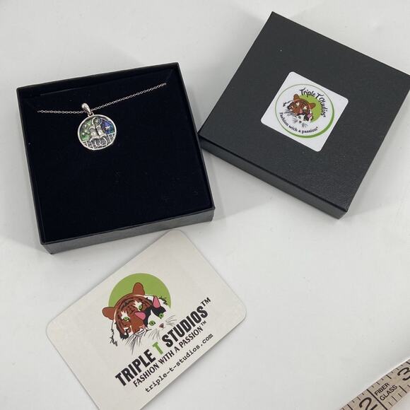 NIB sterling silver abalone cat moon necklace - Picture 1 of 5